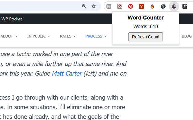 Screenshot of word counter Chrome extension