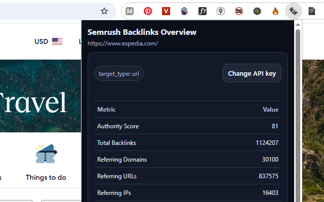 Backlink statistics screenshot
