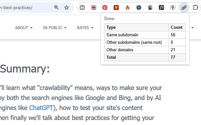 Screenshot of link counter popup